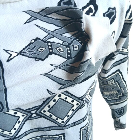 Vintage Womens SweatShirt Large 1980s Puff AOP Aztec Mayan Cats T-shirt  Scarab - Picture 3 of 6